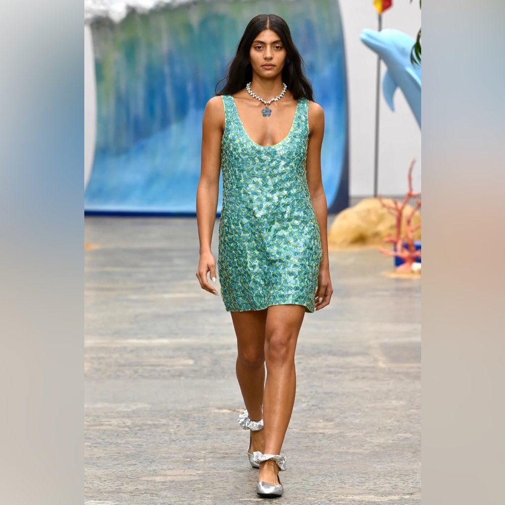 Emma Mulholland on Holiday Sequin Mini Dress in Aqua